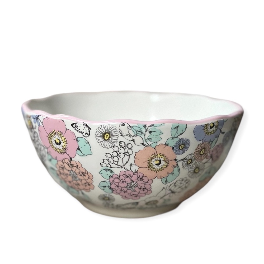 Holiday Home Ceramic Floral Bowl w/Scalloped Edge, 6” Diam